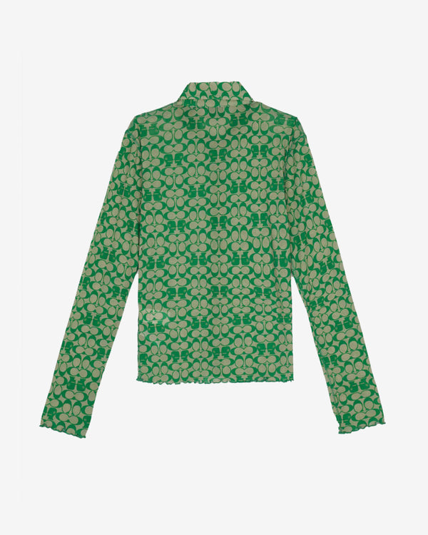 Brain Dead - Women's Coach Printed Mesh Button Up Shirt - (Dark Green)
