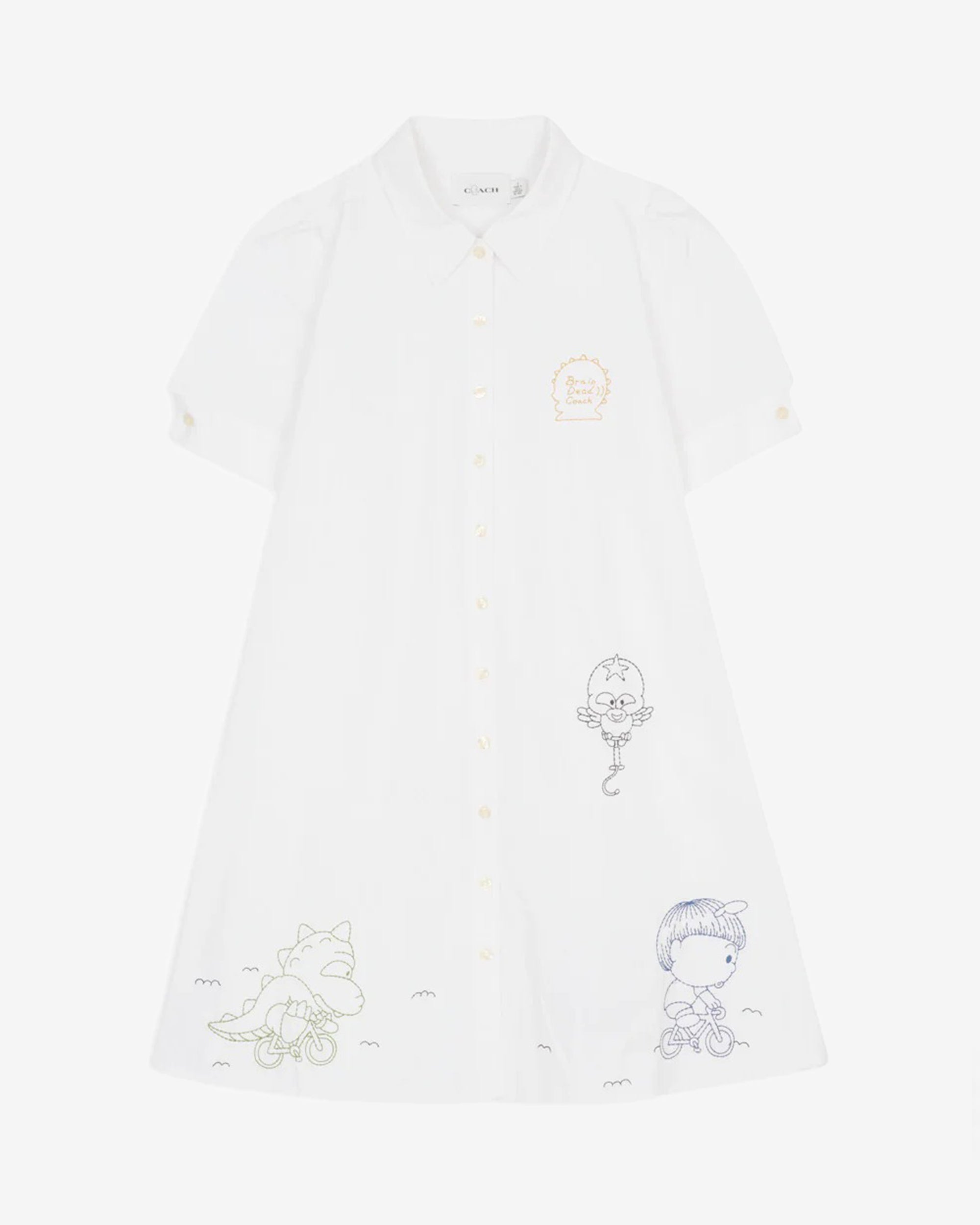 Brain Dead - Women's Coach Embroidered Shirt Dress - (White) view 1, Click to Zoom in