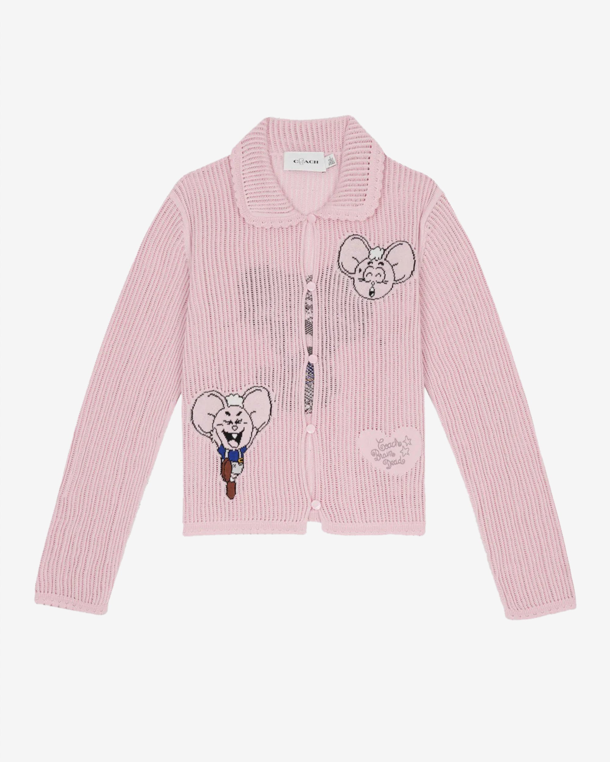 Brain Dead - Women's Coach Intarsia Kachi Mouse Knit Cardigan - (Pink) view 1, Click to Zoom in