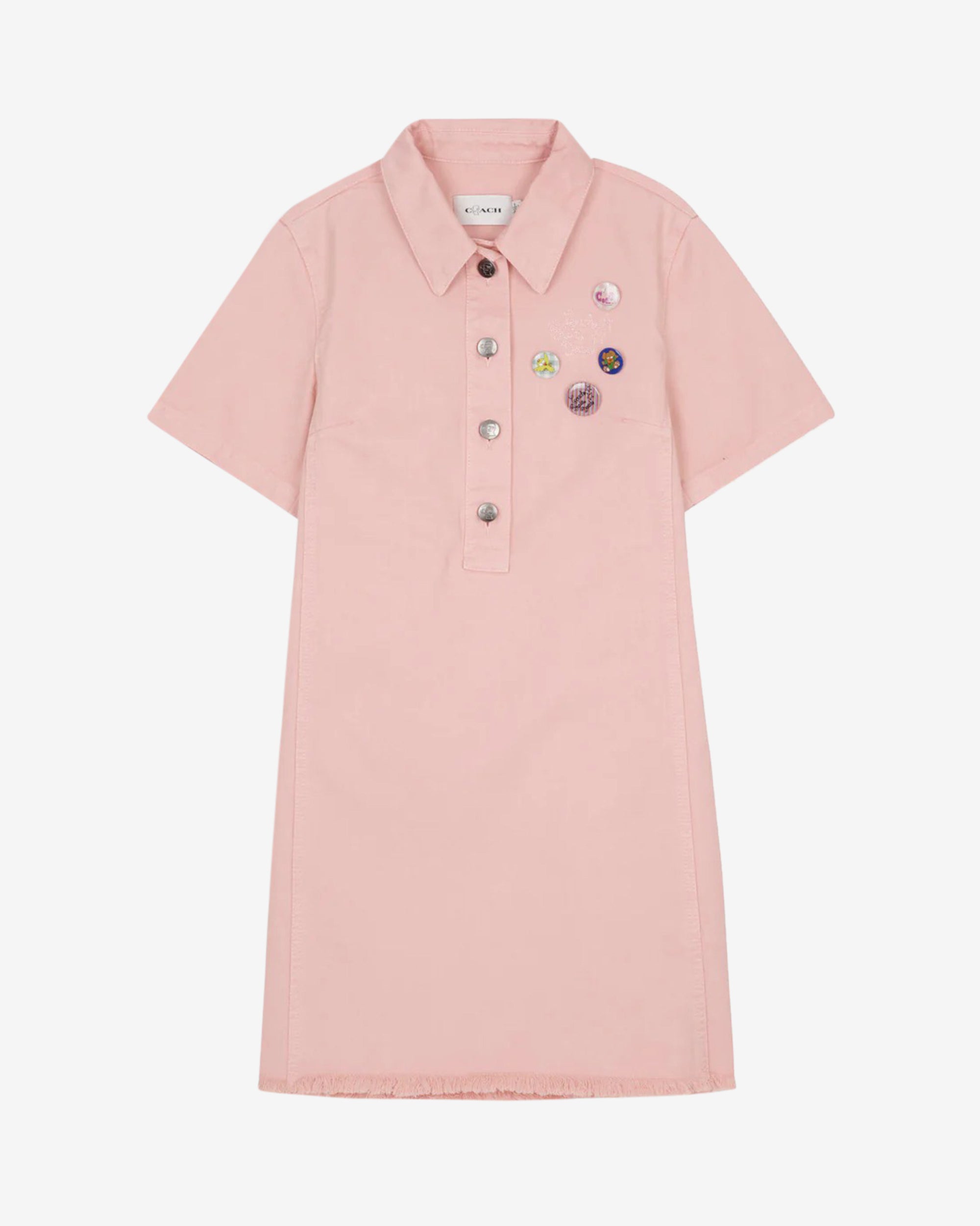 Brain Dead - Women's Coach Short Sleeve Denim Mini Dress - (Pink) view 1, Click to Zoom in