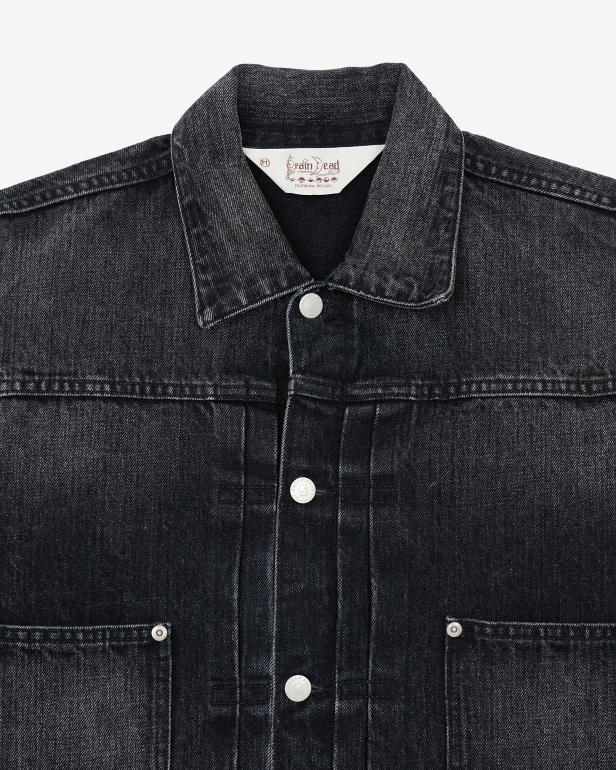 Brain Dead - Men's 13.2oz Selvedge Denim Trucker Jacket - (Washed Black) view 3, Click to Zoom in