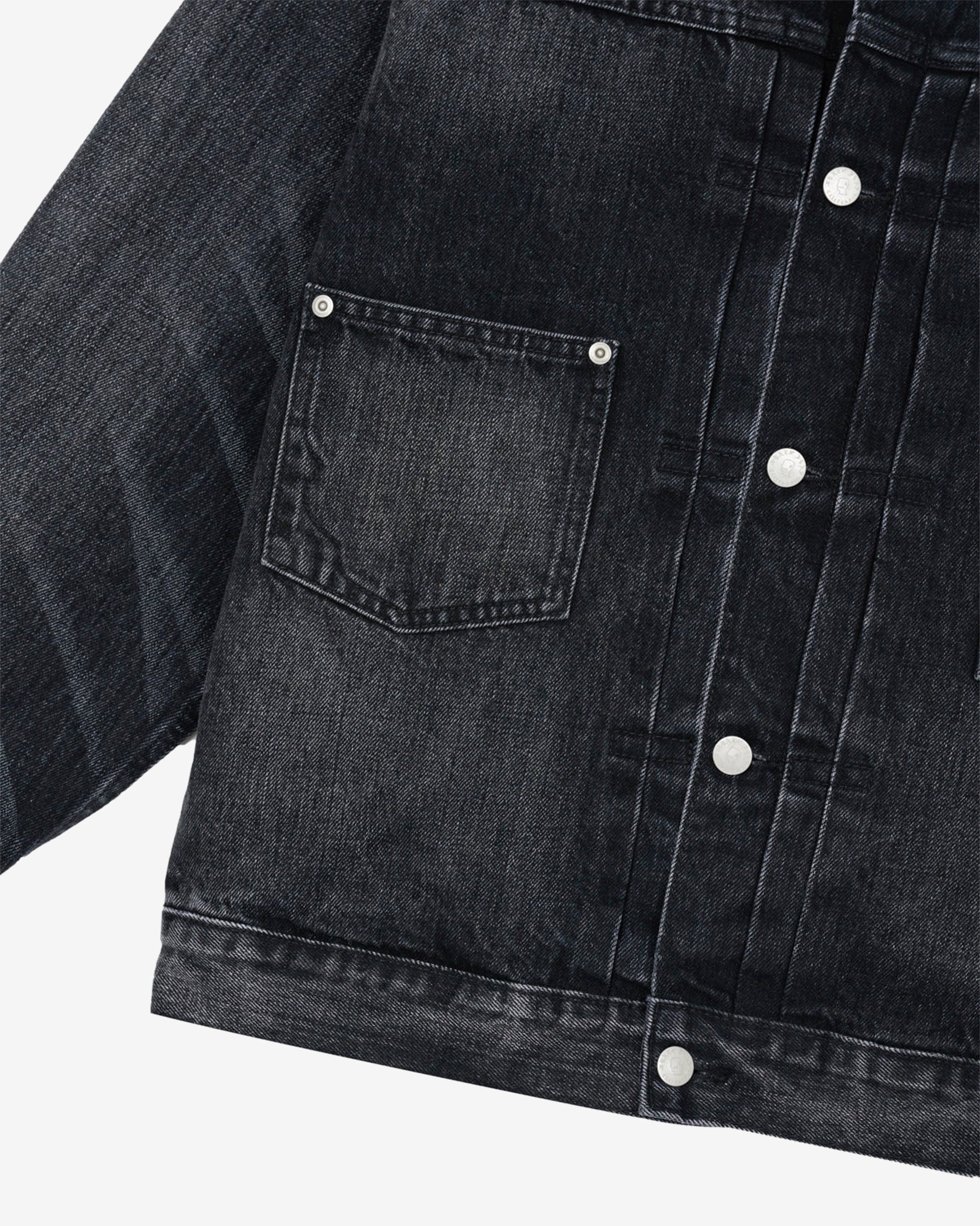 Brain Dead - Men's 13.2oz Selvedge Denim Trucker Jacket - (Washed Black) view 4, Click to Zoom in