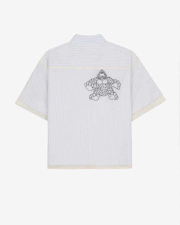 Brain Dead - Men's Coach Embroidered Camp Shirt - (Blue Stripe)