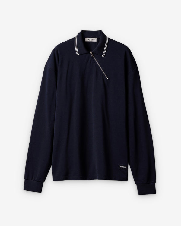 Miu Miu - Men's Cotton Piqué Zippered Polo Shirt - (Navy)