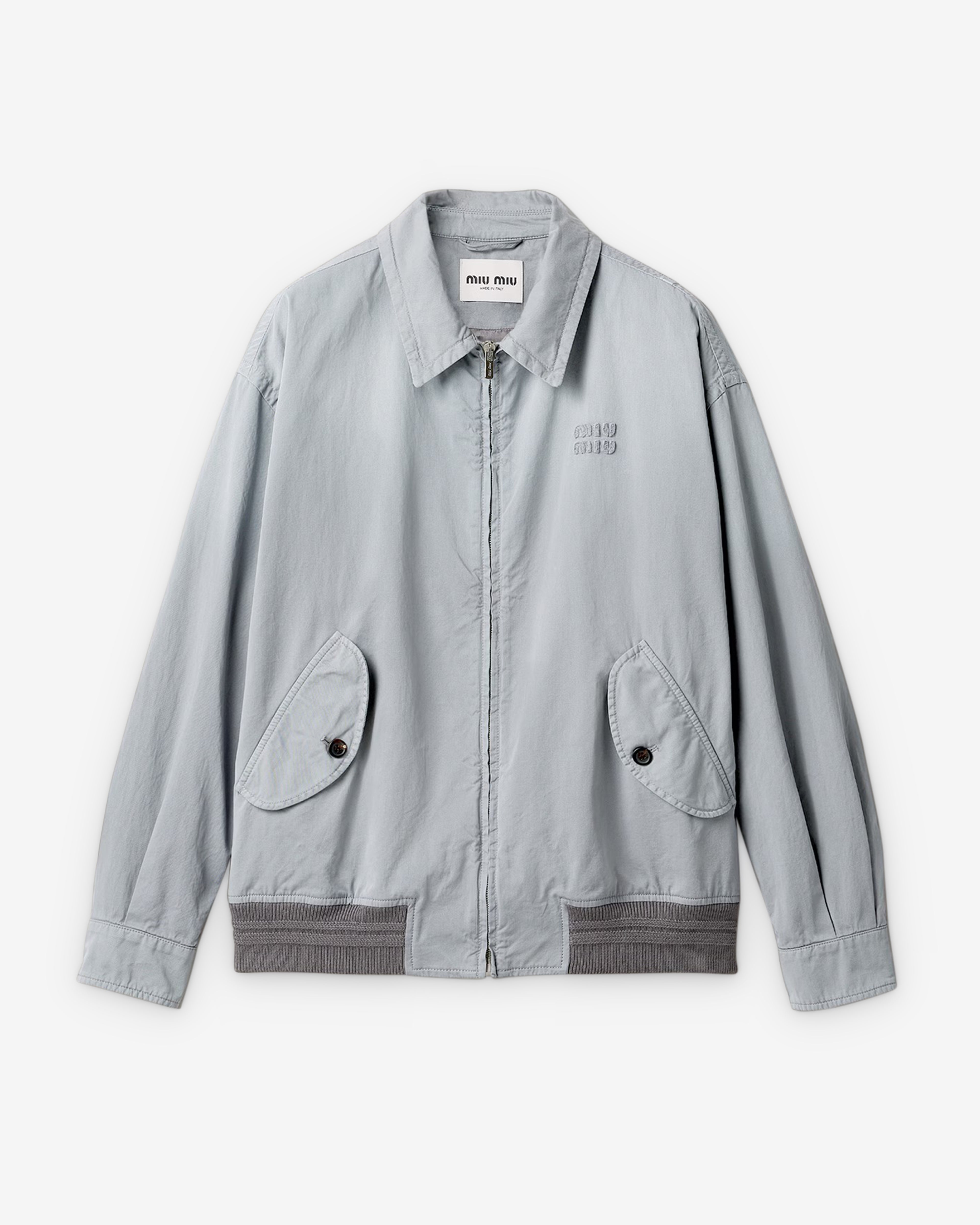 Miu Miu: Men's Old Twill Blouson Jacket (Steel Gray) | DSMNY E-SHOP