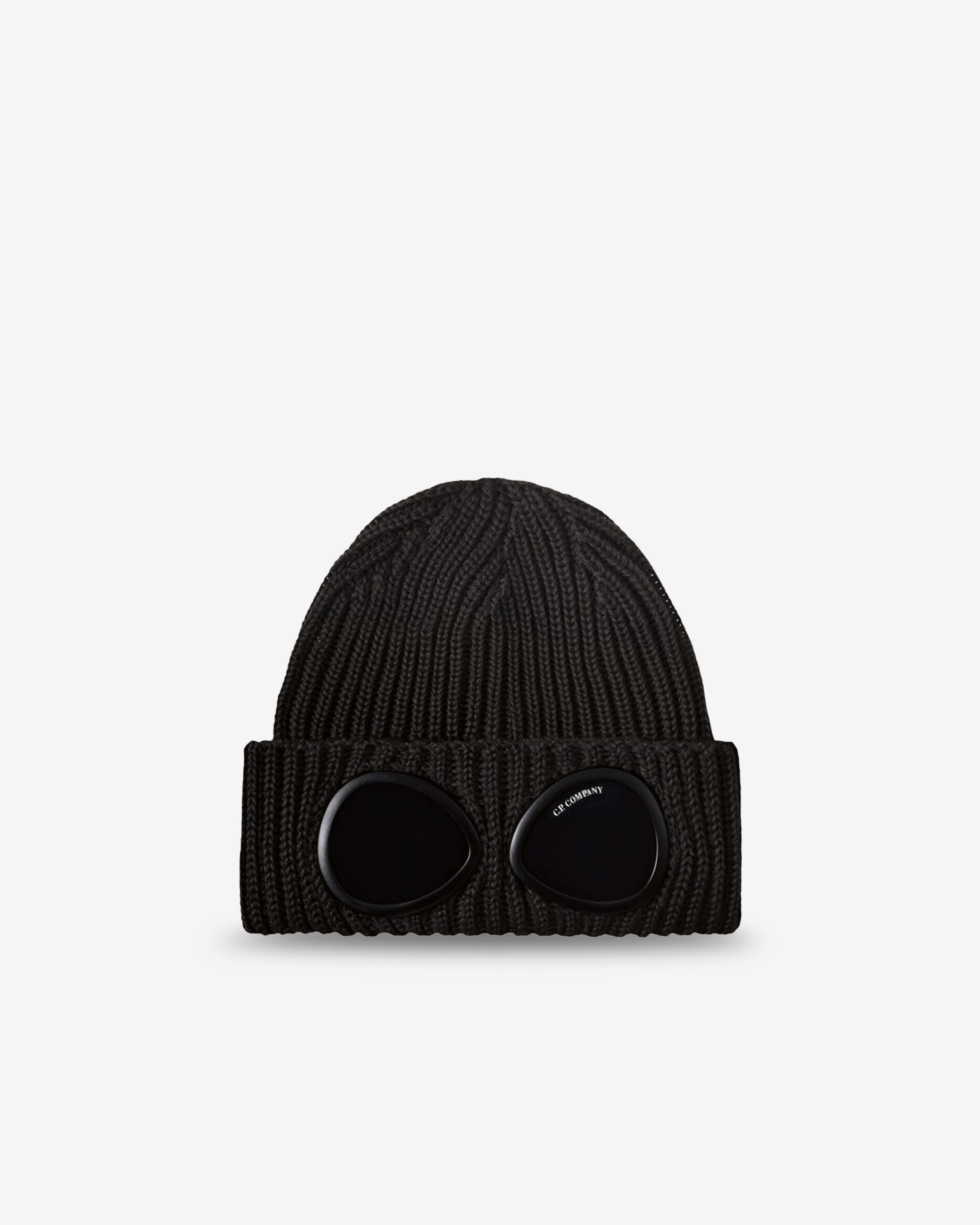 C.P. COMPANY Extrafine Merino Wool ビーニー C.P. Company: Men's Extrafine Merino Wool Goggle Beanie (Black