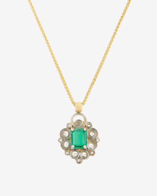 Nikolle Radi - Women's Emerald Pendant Necklace - (Platinum/Yellow Gold)
