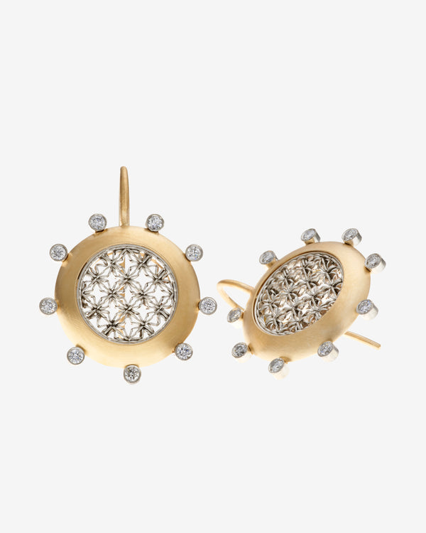 Nikolle Radi - Women's Round Damask Earrings - (Platinum/Yellow Gold)
