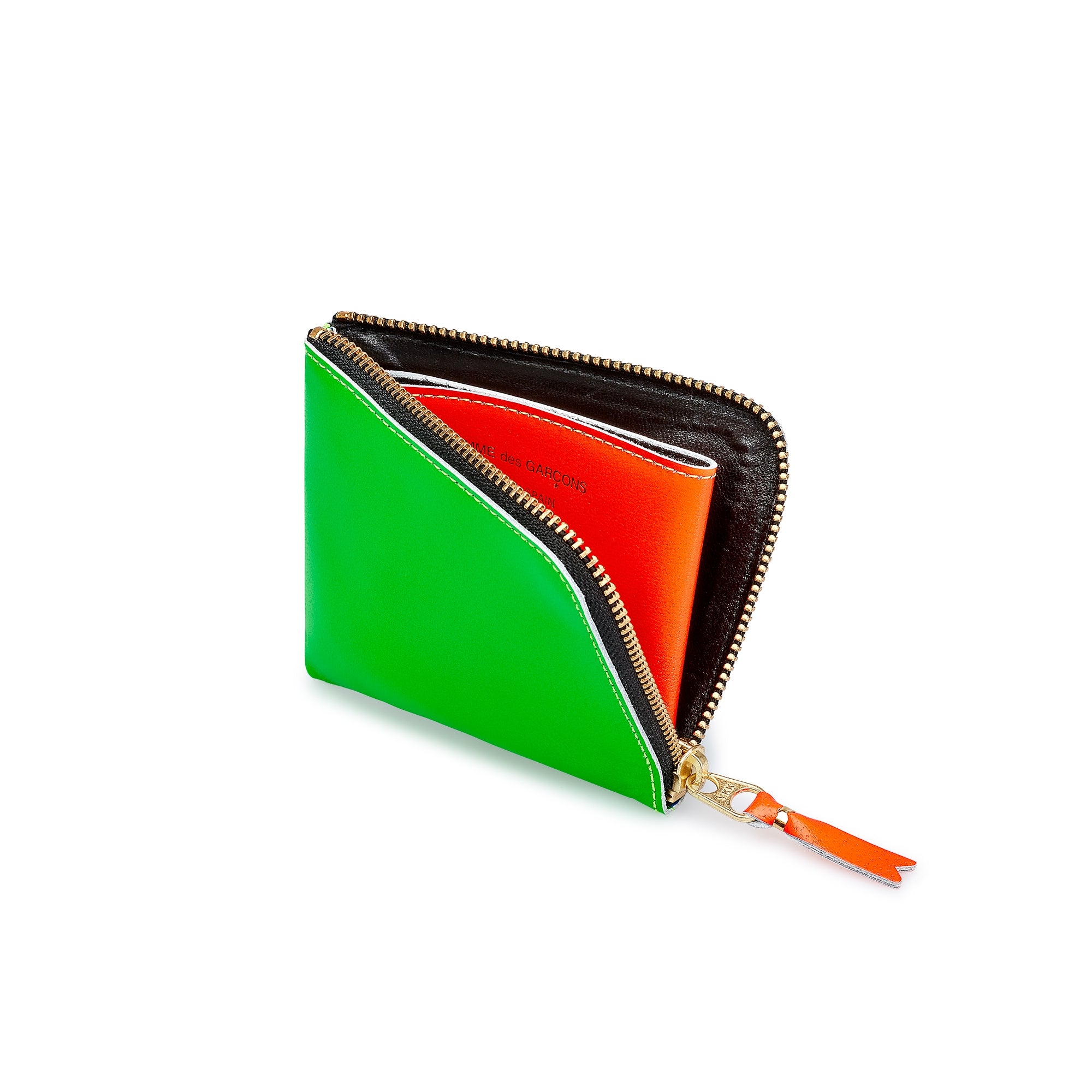 CDG Wallet: Super Fluo Zip Around Wallet (Green/Orange SA3100SF