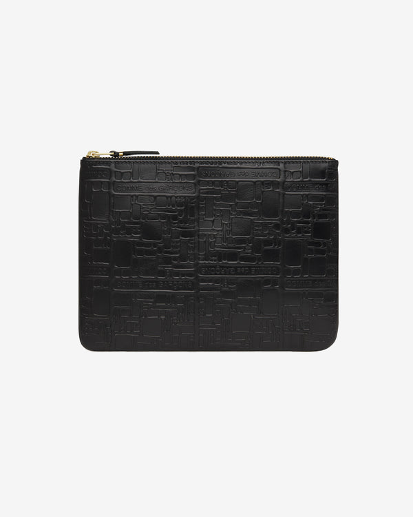 CDG Wallet - Embossed Logo Large Zip Pouch - (Black SA5100EL)