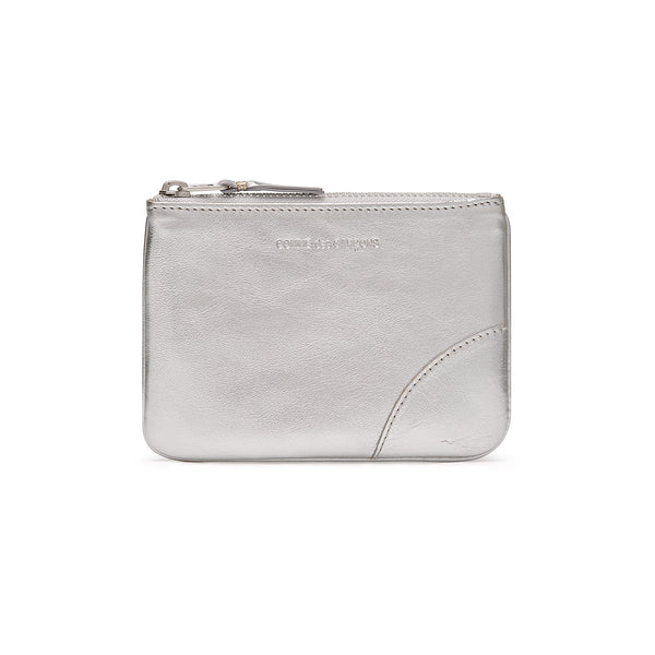 CDG Wallet - Leather Zip Pouch - (Silver SA8100G)