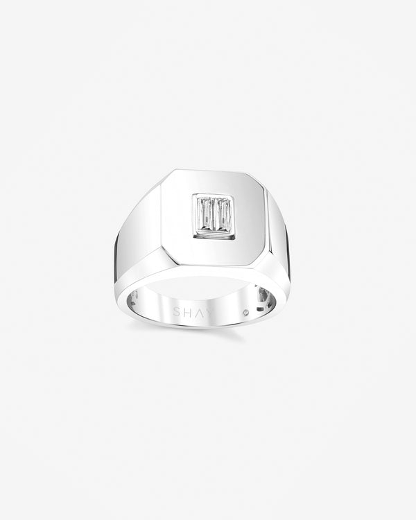 Shay - Women's Baguette Signet Ring - (White Gold)