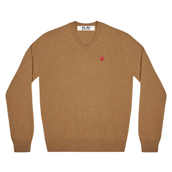 Play - Tiny Red Hear V-Neck Sweater - (Brown)