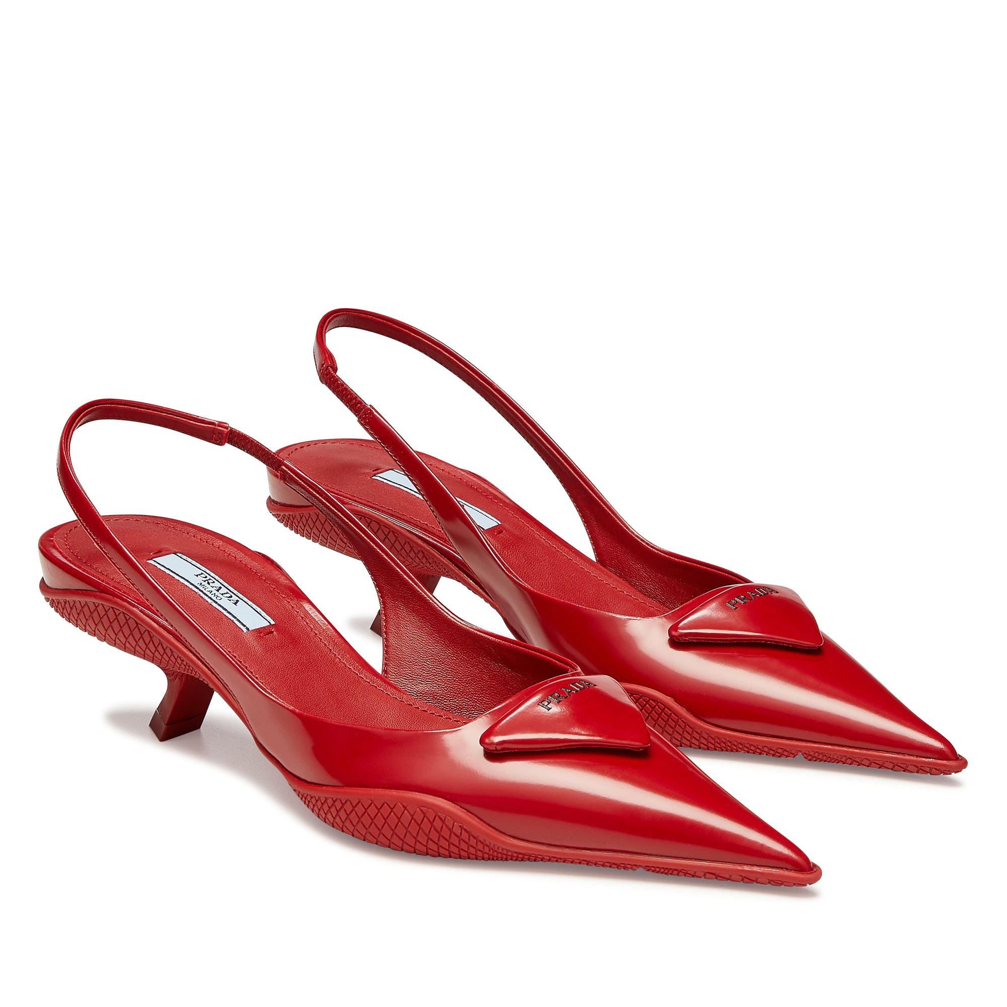 Prada - Women’s Brushed Leather Slingback Pumps - (Red) – DSMNY E-SHOP