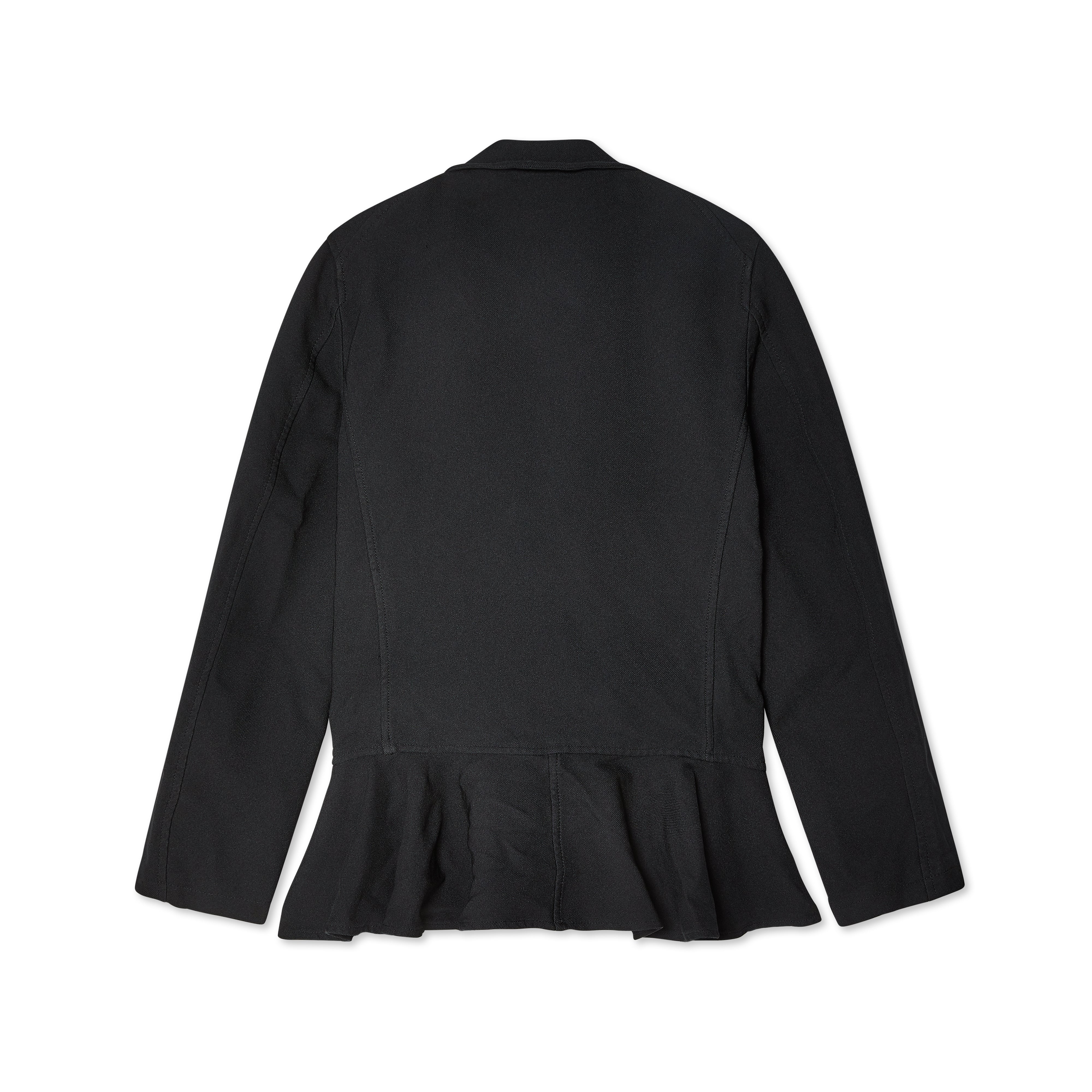 CDG Shirt: Polyester Serge Overdyed Ruffled Jacket (Black) | DSMNY 