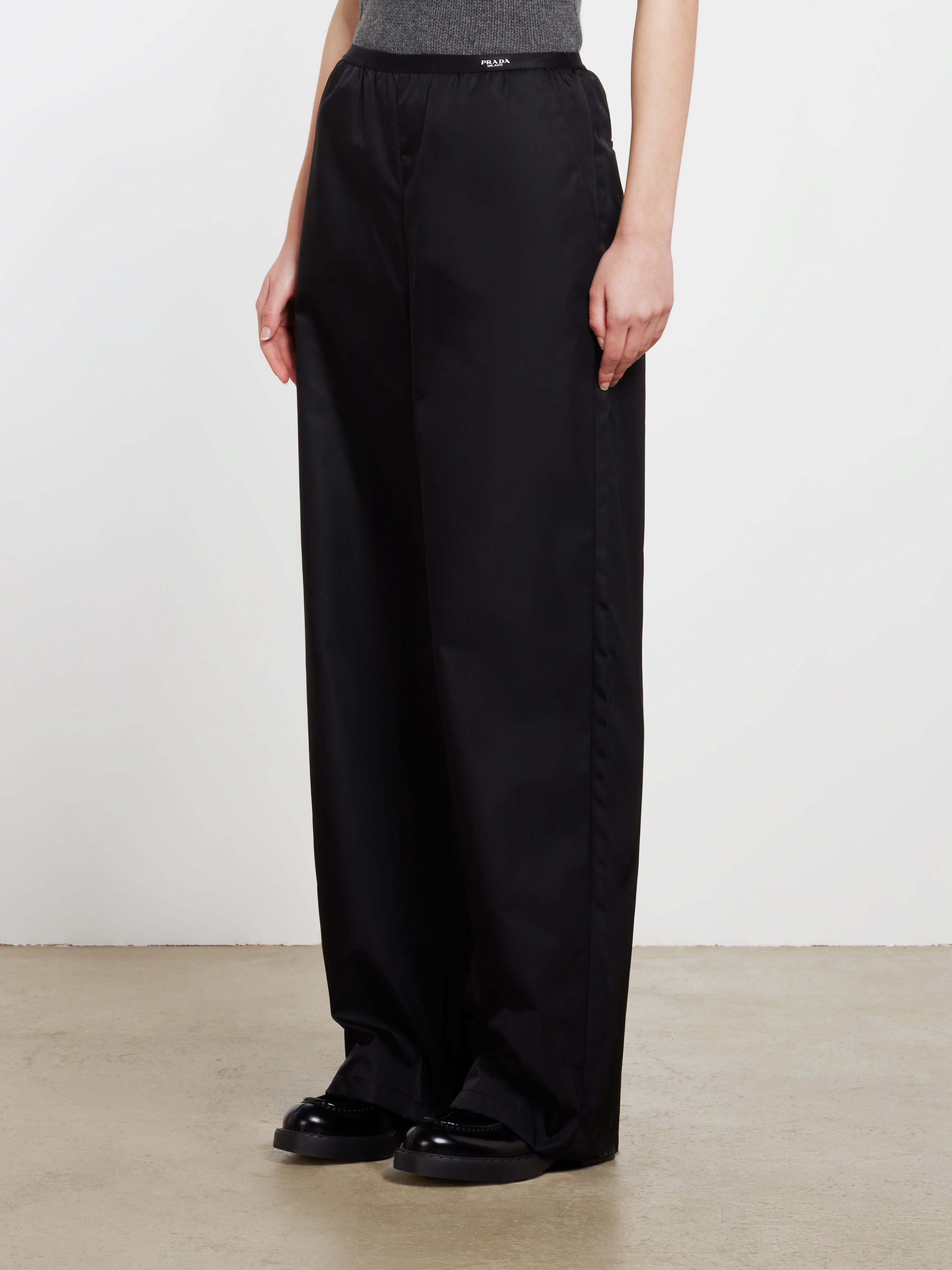 Prada Embellished-Cuff Black Wool & Silk Pants