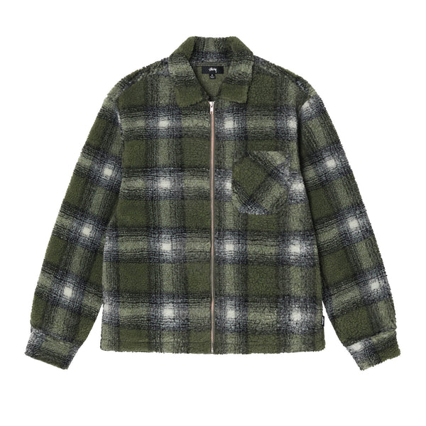 Stüssy - Shadow Plaid Sherpa Zip Shirt - (Olive)