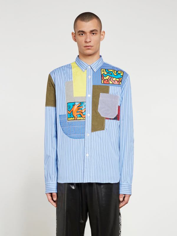 Junya Watanabe MAN - Keith Haring Slim Fit Cotton Patchwork Shirt - (Blue Stripe)
