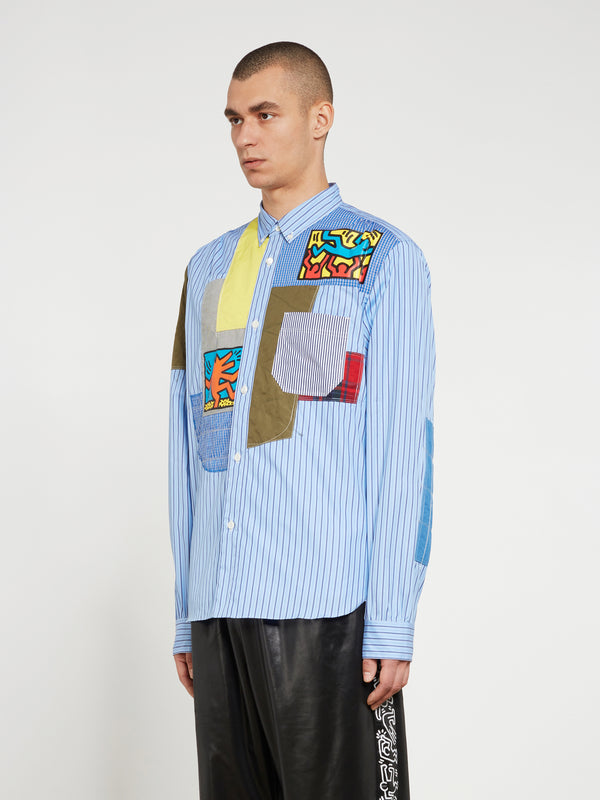 Junya Watanabe MAN - Keith Haring Slim Fit Cotton Patchwork Shirt - (Blue Stripe)