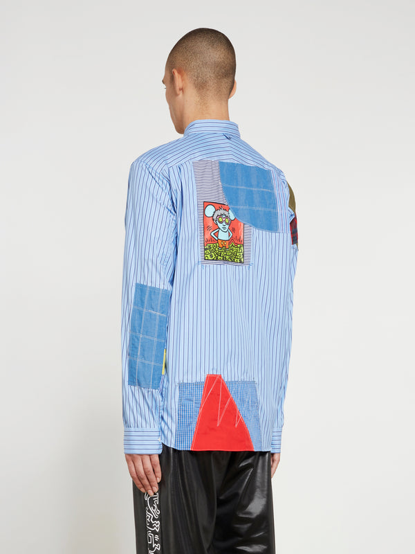 Junya Watanabe MAN - Keith Haring Slim Fit Cotton Patchwork Shirt - (Blue Stripe)