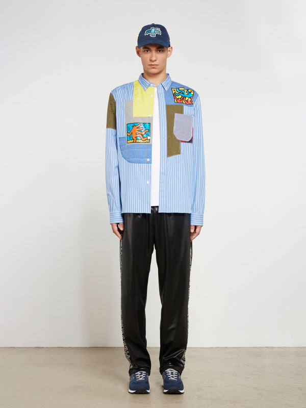 Junya Watanabe MAN - Keith Haring Slim Fit Cotton Patchwork Shirt - (Blue Stripe)