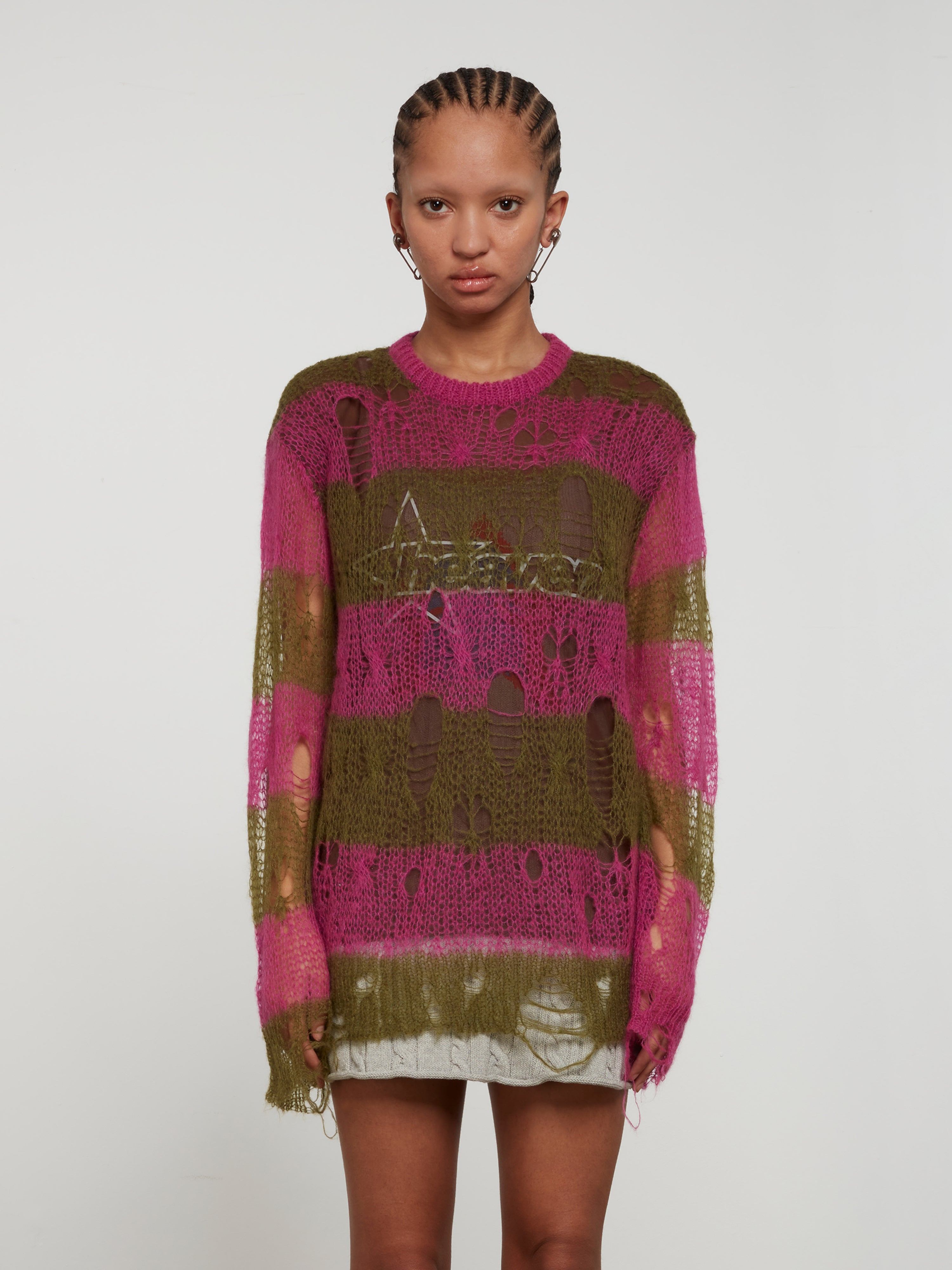 Heaven by Marc Jacobs - Women's Striped Double Layer Sweater - (Green/Pink)