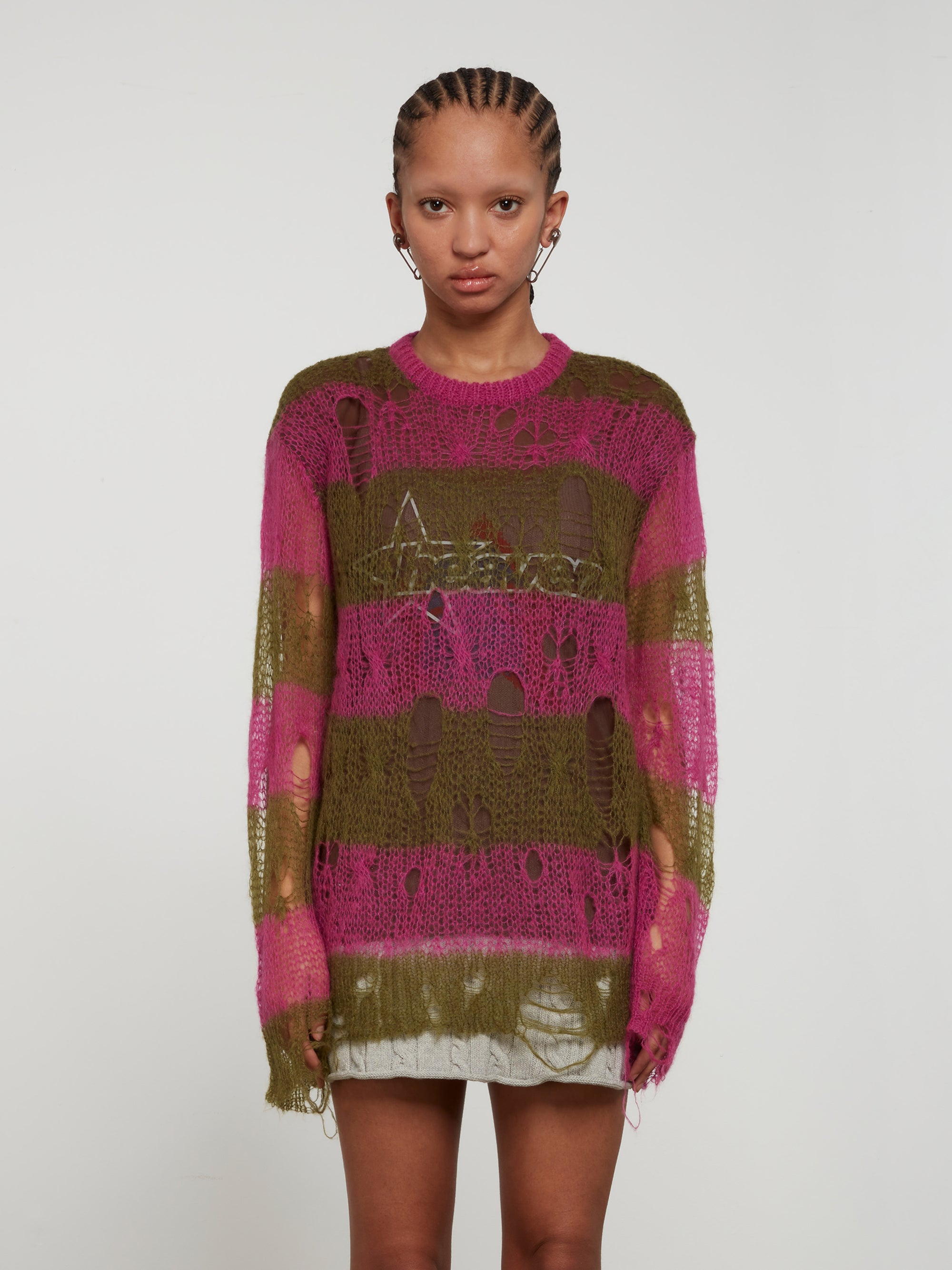 Heaven by Marc Jacobs - Women's Striped Double Layer Sweater - (Green/Pink) view 2