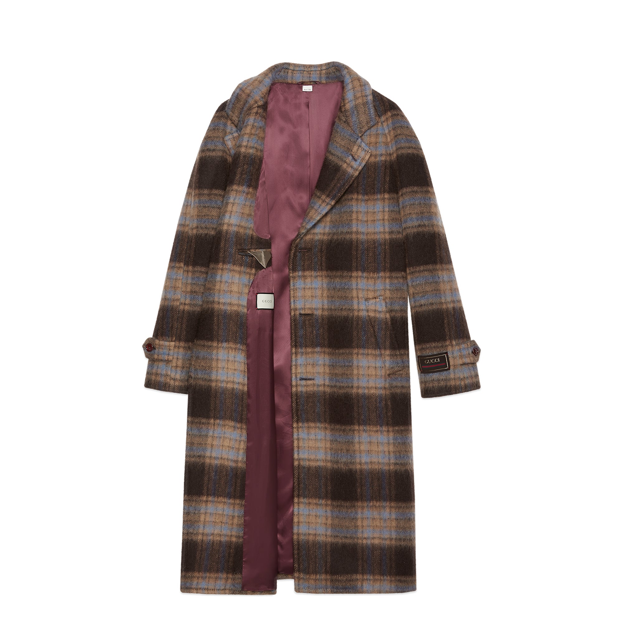 Gucci - Men’s Check Wool Coat With Gucci - Label - (Brown/Beige) view 2