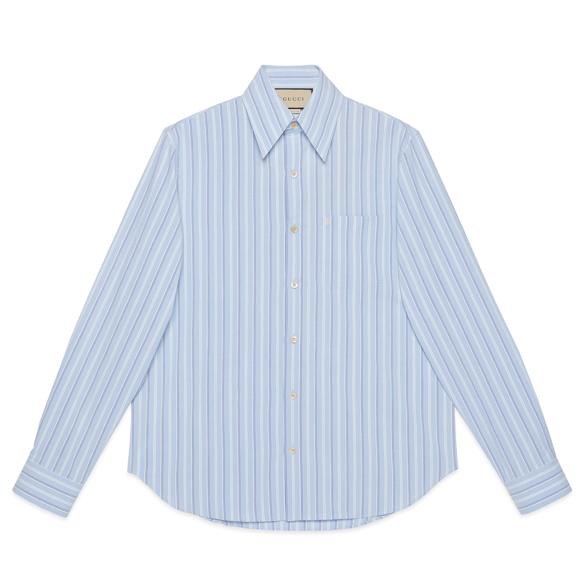 Gucci - Men’s Striped Cotton Embroidered Shirt - (Light Blue) view 1