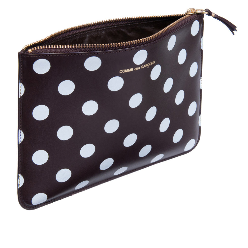 CDG Wallet - Polka Dot Printed Zip Pouch - (Brown SA5100PD) view 2, Click to Zoom in