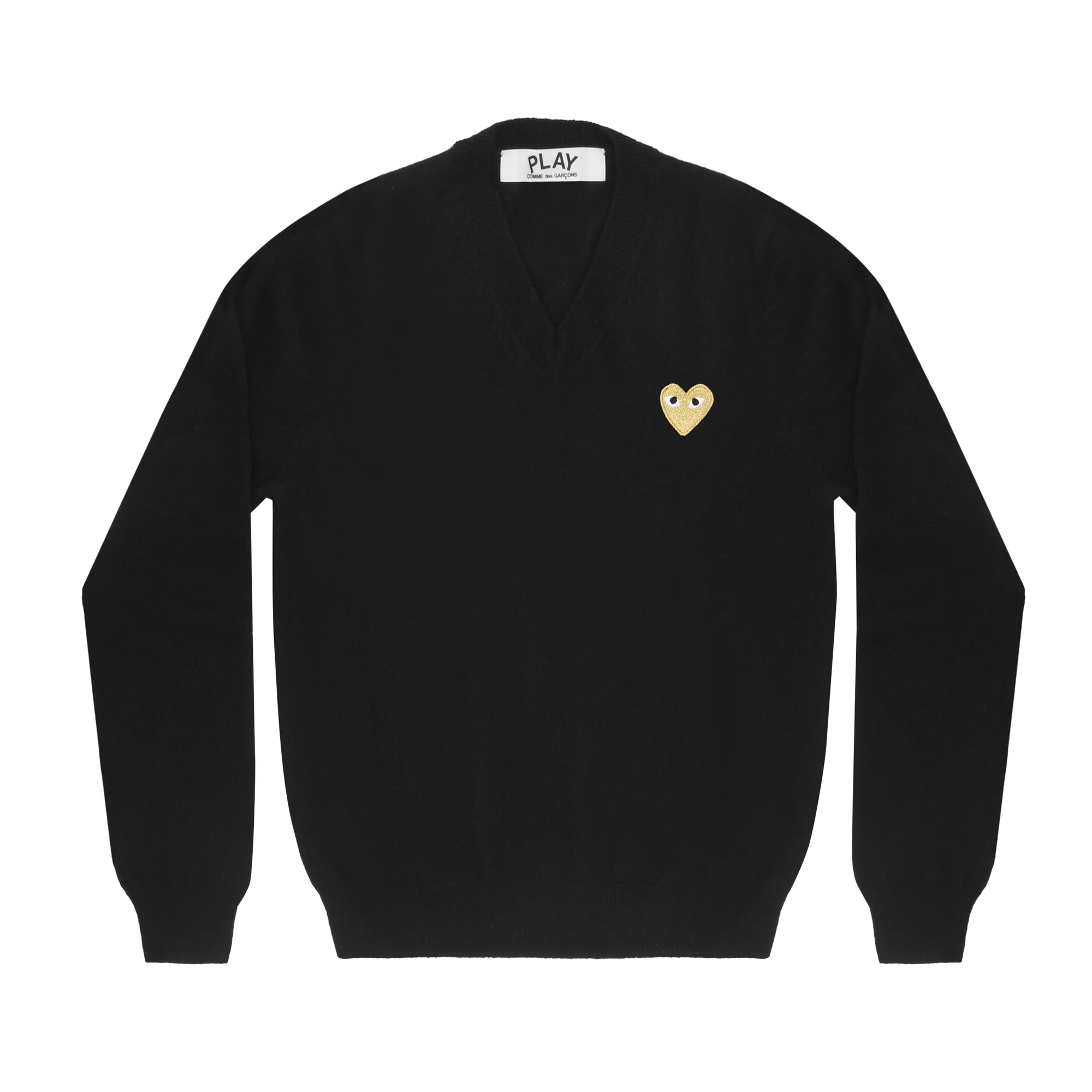 Play Comme des Garçons - Gold Heart V-Neck Sweater - (Black) view 1