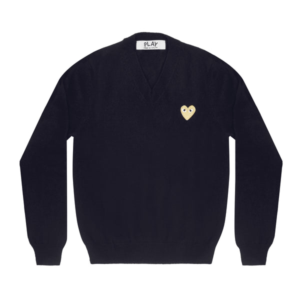 Play Comme des Garçons - Gold Heart V-Neck Sweater - (Navy)