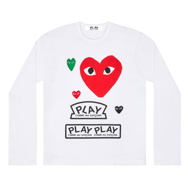 Play Comme des Garçons - Logo Longsleeve T-Shirt with Red Heart - (White)