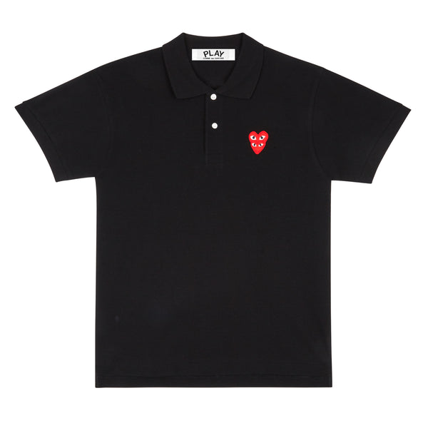 Play Comme des Garçons - Polo Shirt with Double Red Heart - (Black)