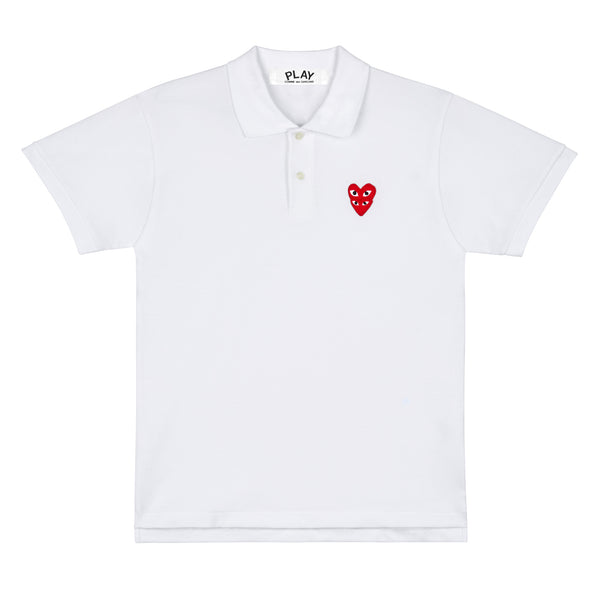 Play Comme des Garçons - Polo Shirt with Double Red Heart - (White)