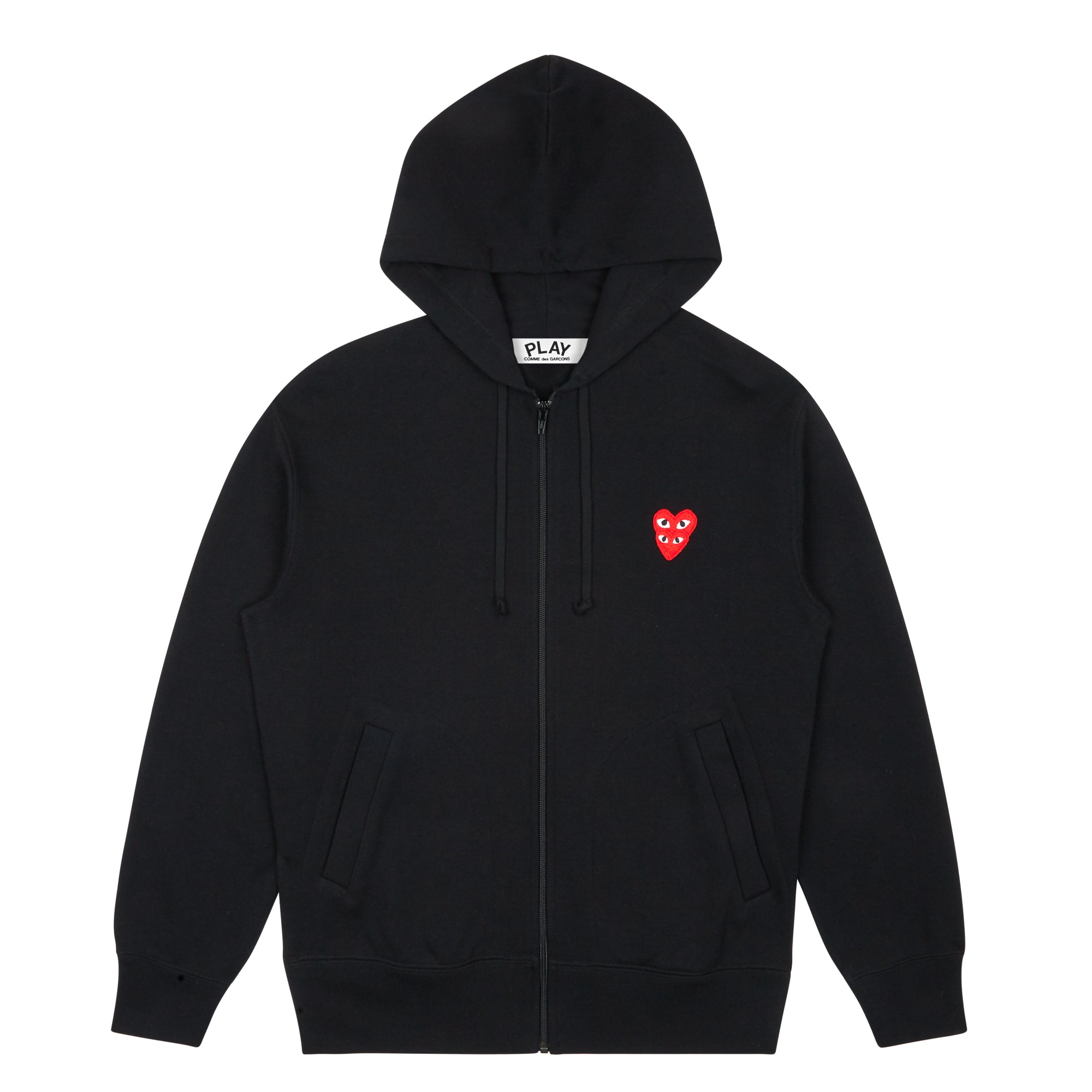 Play Comme des Garçons: Hooded Sweatshirt with Double Red Heart (Black ...