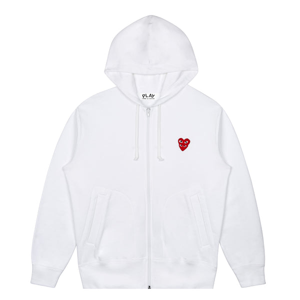 Play Comme des Garçons - Hooded Sweatshirt with Double Red Heart - (White)
