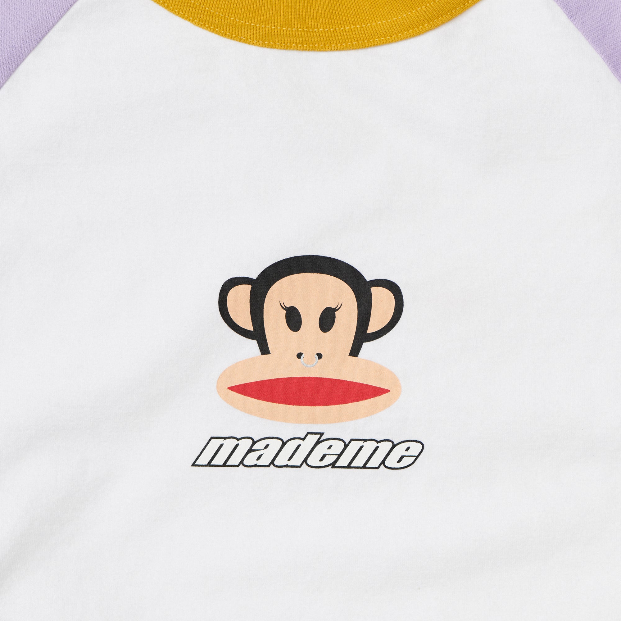 Mademe - Paul Frank Women’s Baby Tee - (White/Lilac/Yellow) view 2, Click to Zoom in