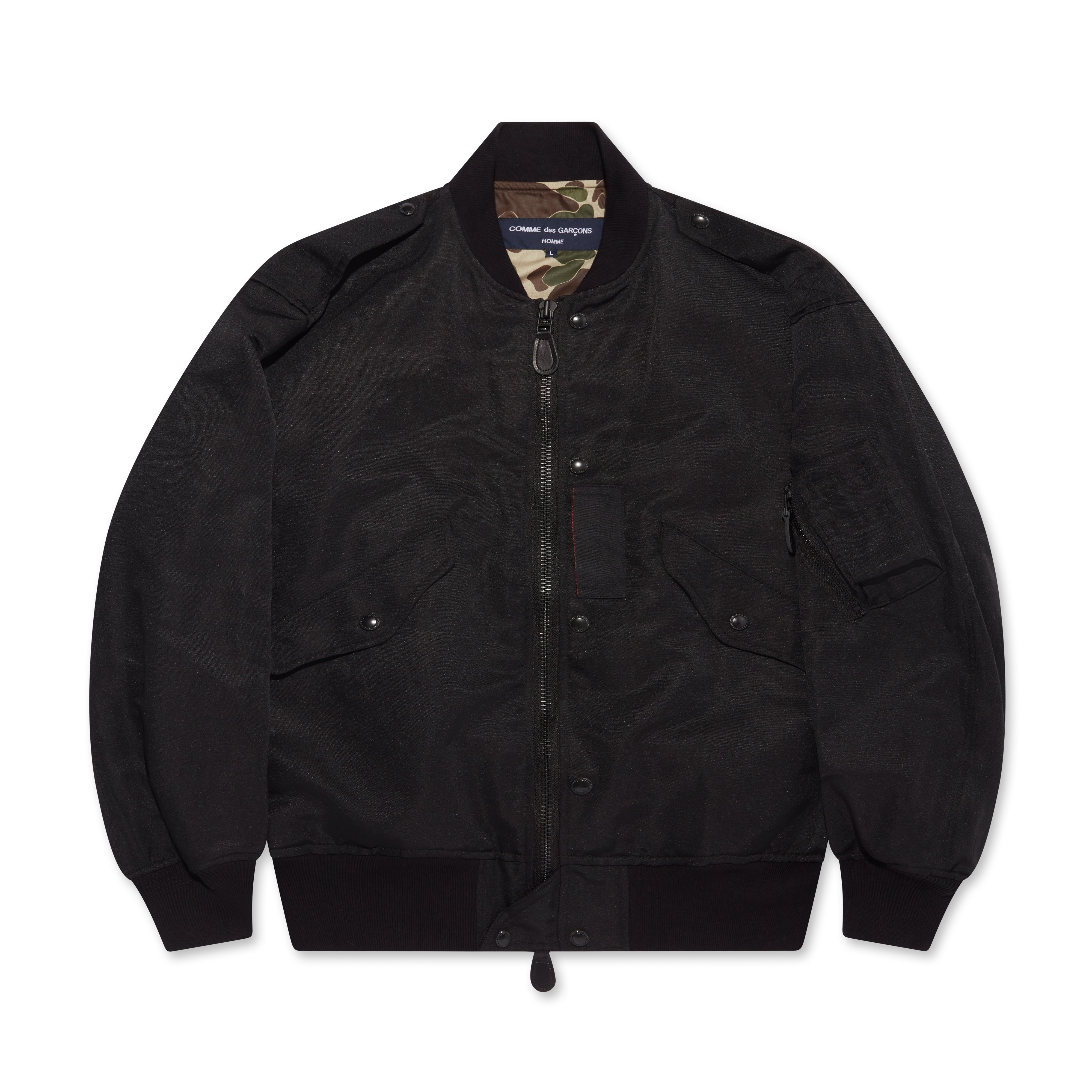 CDG Homme: Men's Linen Polyester MA-1 Jacket (Black) | DSMNY E-SHOP