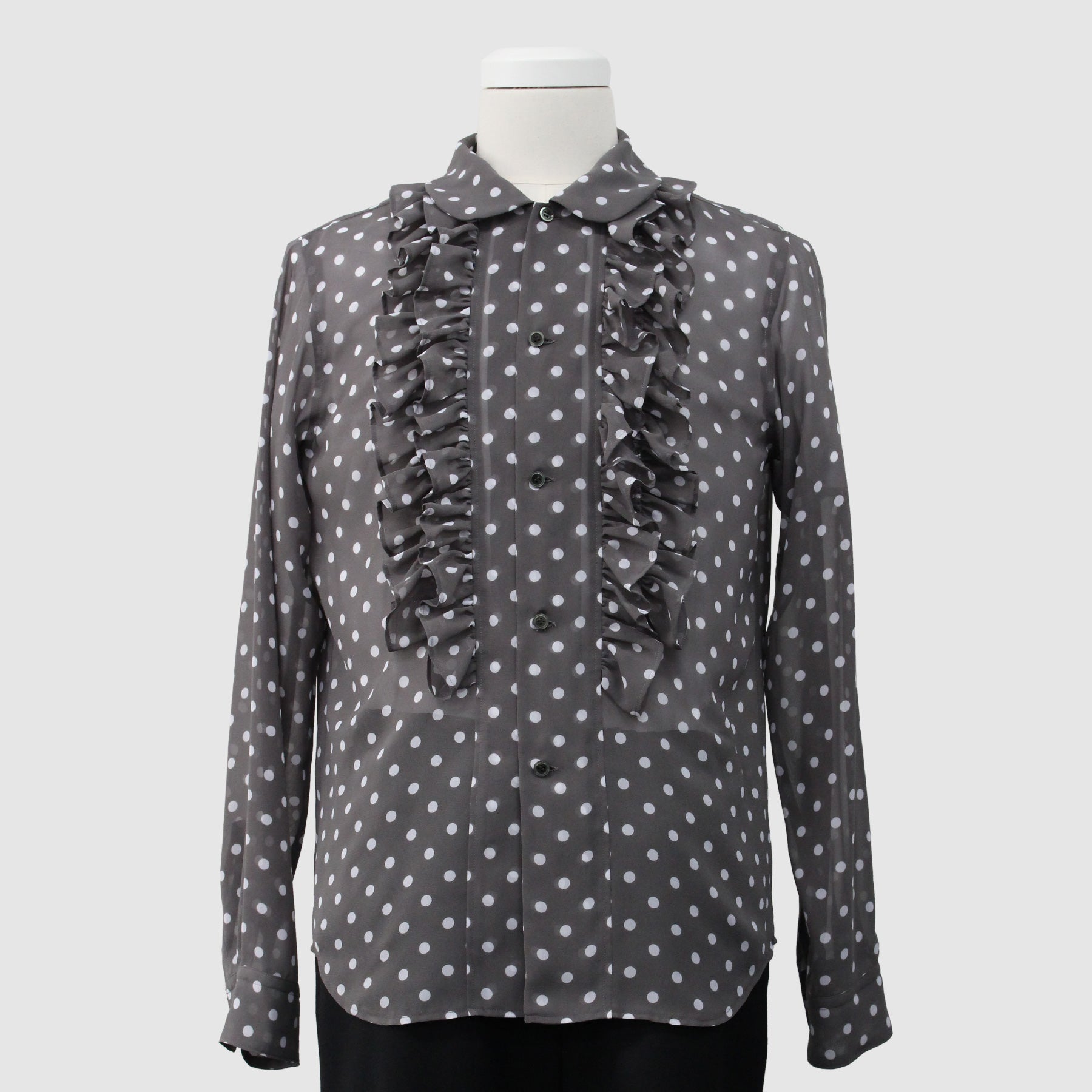 BLACK Comme des Garçons Polyester Georgette Polka Dot Shirt (Grey) view 1, Click to Zoom in