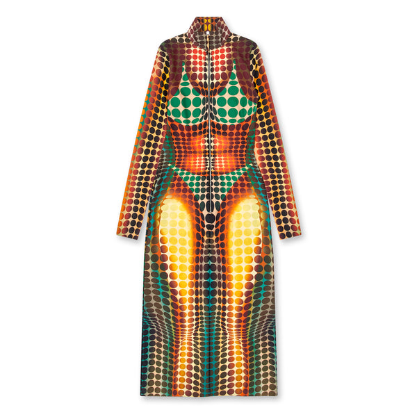 Jean Paul Gaultier - Women’s Long Dress With High Neck - (Orange/Blue/Brown)