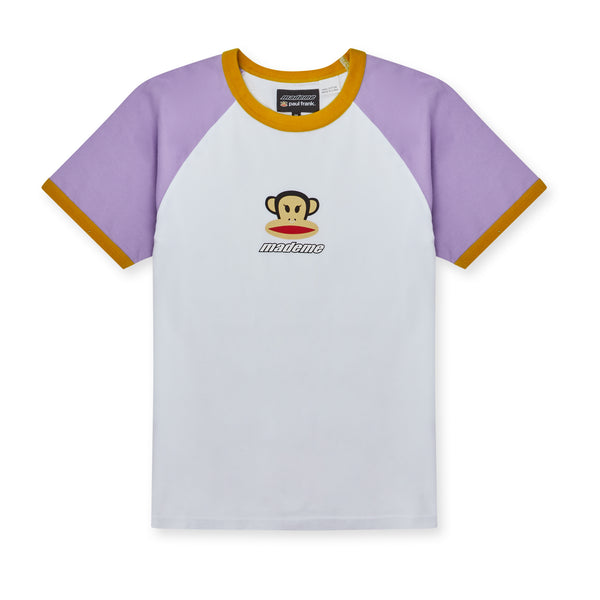 Mademe - Paul Frank Women’s Baby Tee - (White/Lilac/Yellow)