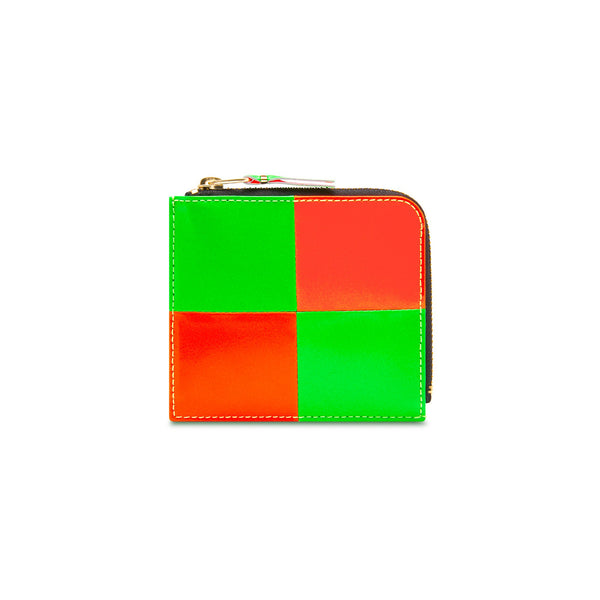 CDG Wallet - Fluo Squares Zip Around Wallet - (Green/Orange SA3100FS)