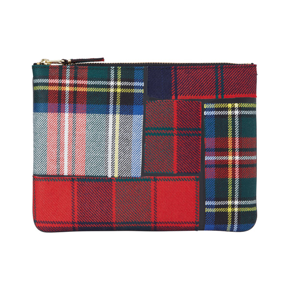 CDG Wallet - Tartan Patchwork Large Zip Pouch - (SA5100 Red)