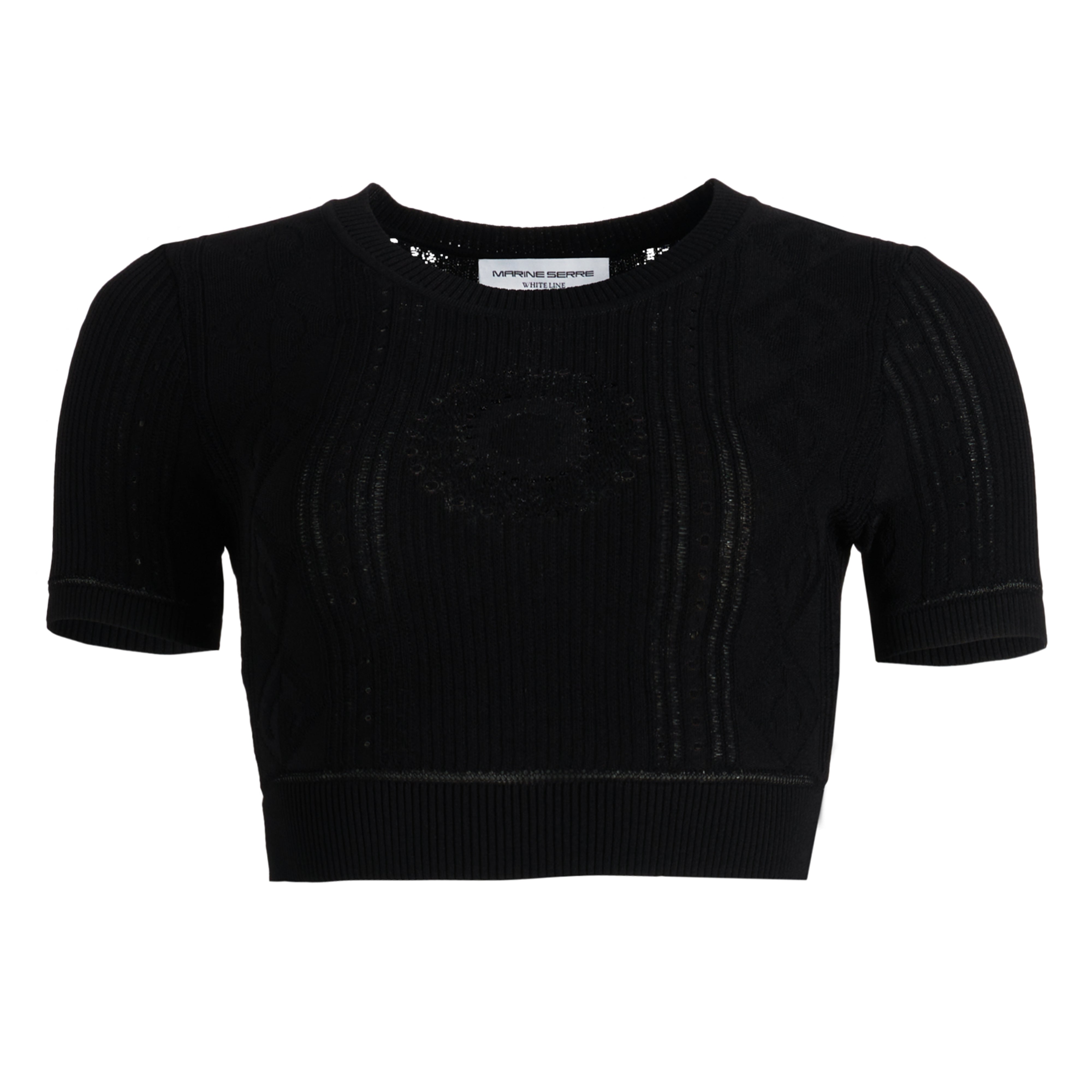 Marine Serre: Women's Pointelle Knitted Crop Top (Black) | DSMNY E