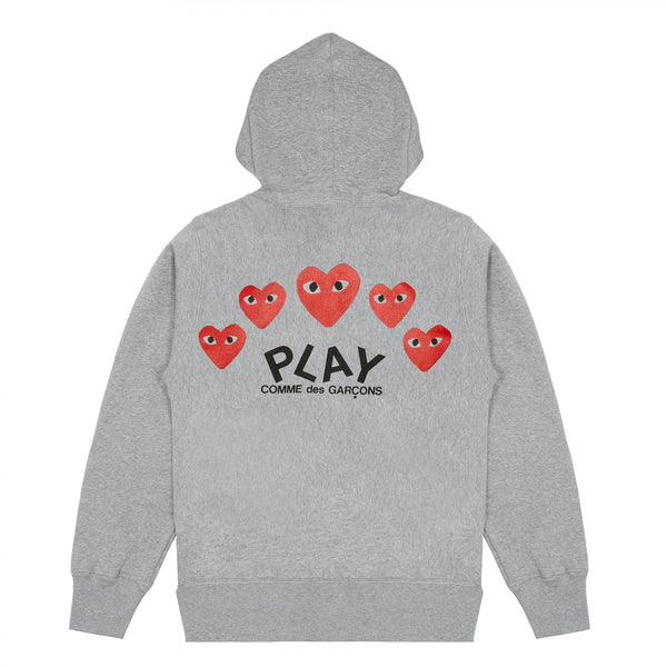 Play Comme des Garçons - Hooded Sweatshirt with 5 Hearts - (Grey)