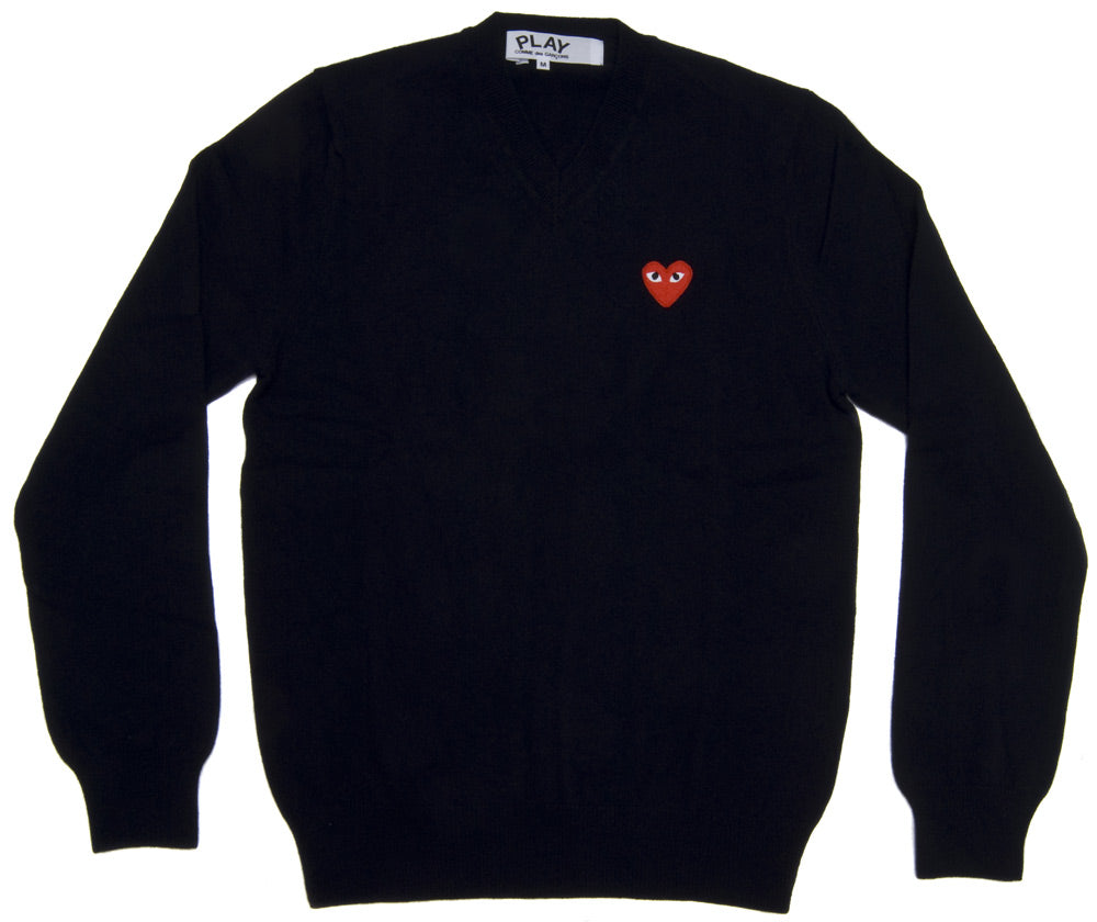Play Comme des Garçons - Red V Neck Sweater - (Black) view 1