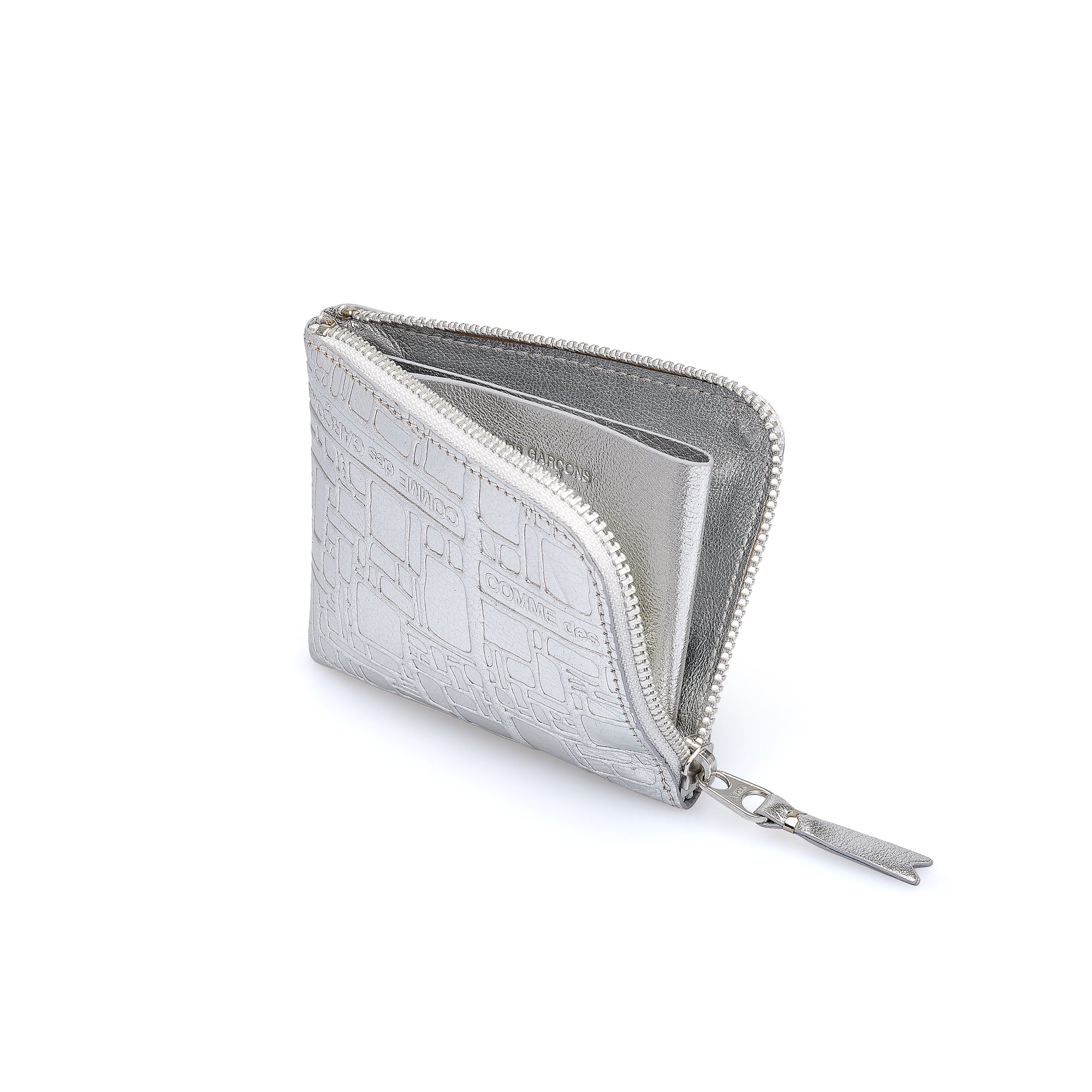 CDG Wallet - Embossed Logo Zip Around Wallet - (Silver SA3100EG)