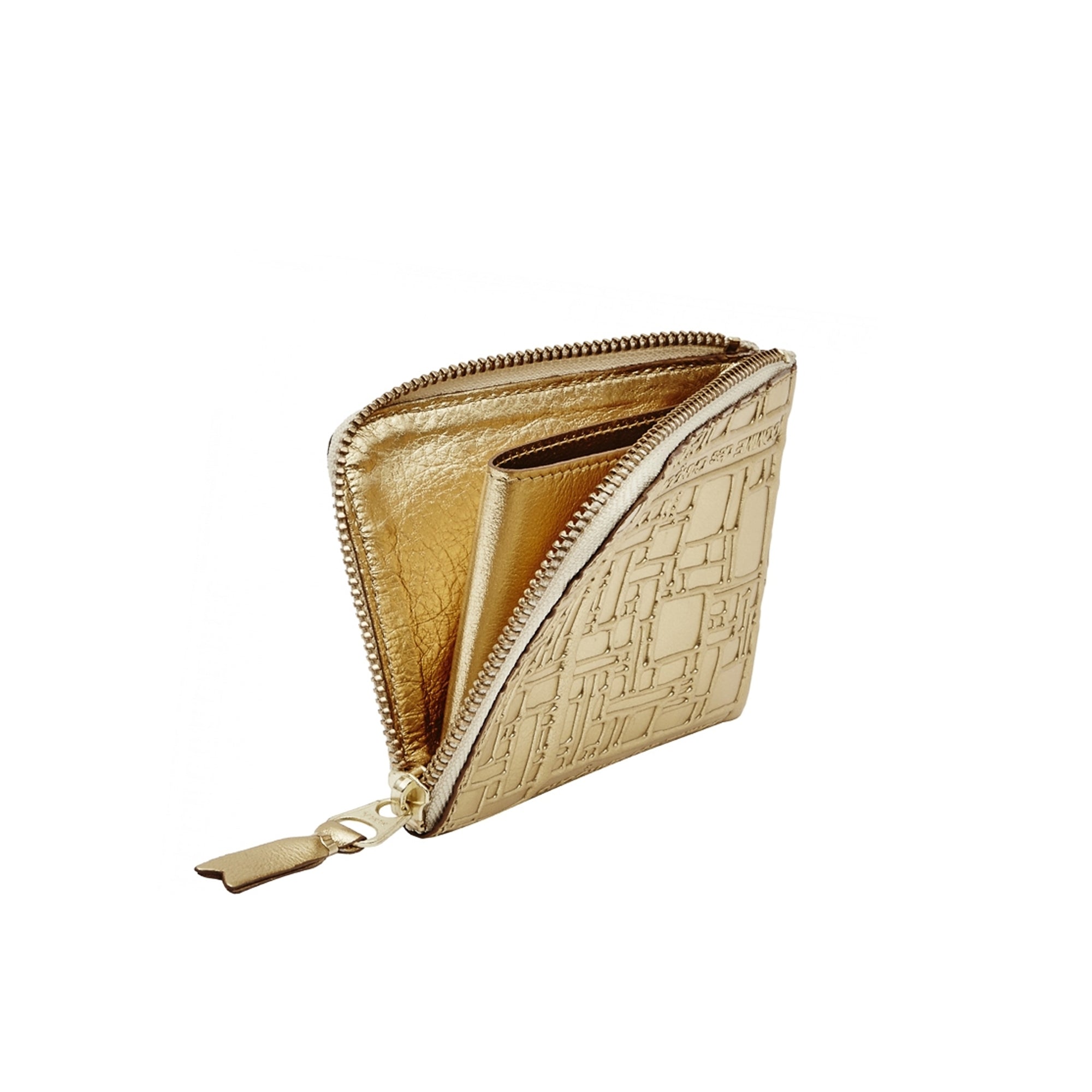 CDG Wallet - Embossed Logo Zip Around Wallet - (Gold SA3100EG)