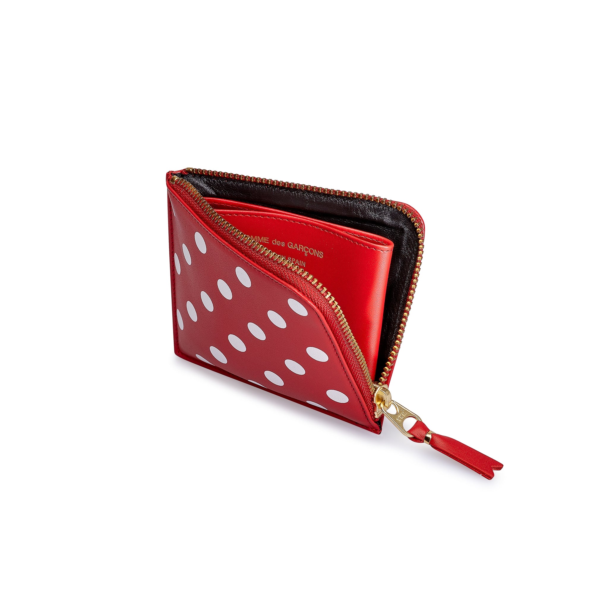 CDG Wallet: Polka Dots Printed Zip Around Wallet (Red SA3100PD